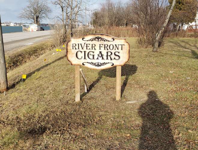 River Front Cigars Lawn Sign - Design and Install by Why Design
