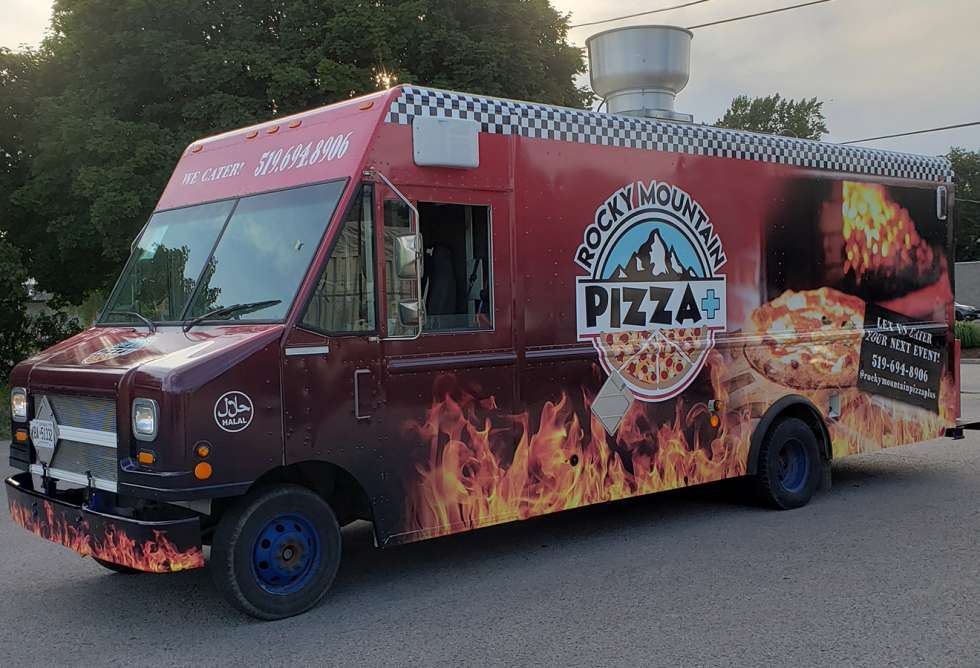 Rocky Mountain Pizza+ Food Truck Wrap - Design and Installation by Why Design - side view